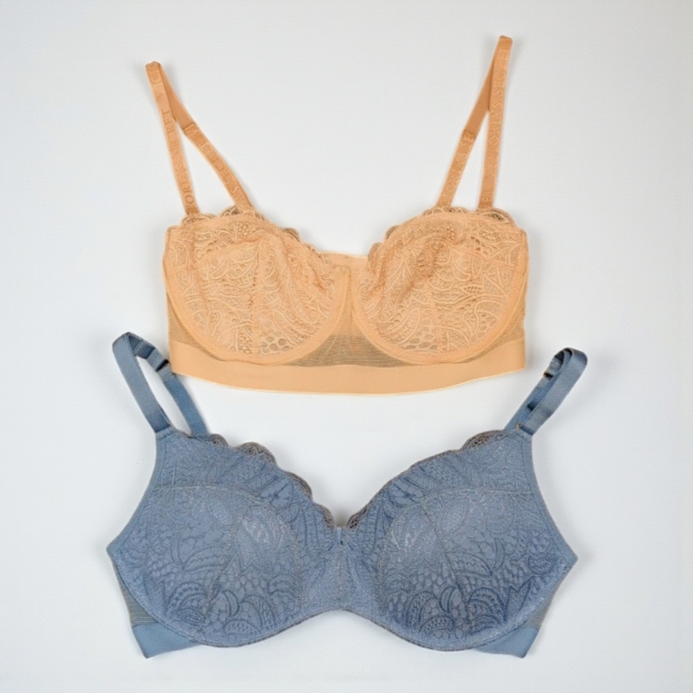 Lively Lace Bras 34D Set of 2 Nude and Blue Neutral Comfy